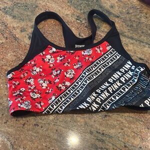 PINK Victoria's Secret Red Floral and Black Sports Bra